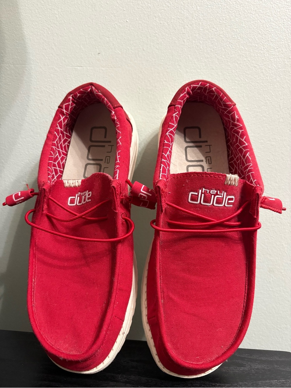 Hey Dude Red Canvas Casual Slip-Ons
